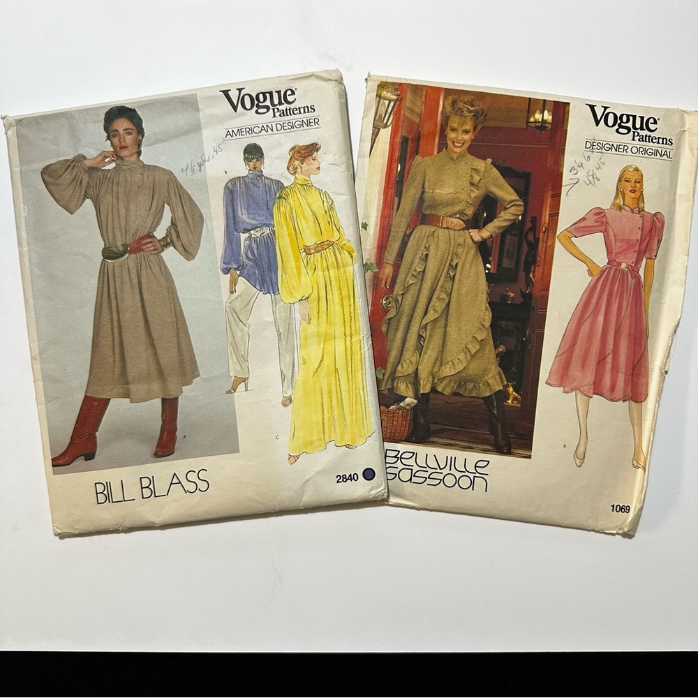 Vintage Vogue Sewing Patterns Lot –‎ Bellville Sassoon #1069 & Bill Blass #2840